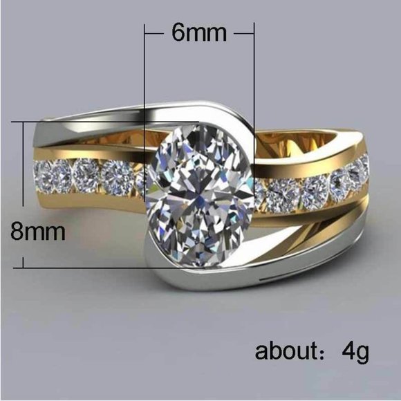 💍Crystal White Moissanite Gold and Silver Two-tone Wedding Ring for Women, F012 - Picture 4 of 7